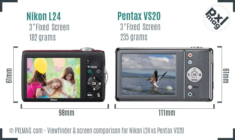Nikon L24 vs Pentax VS20 Screen and Viewfinder comparison
