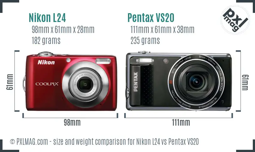 Nikon L24 vs Pentax VS20 size comparison