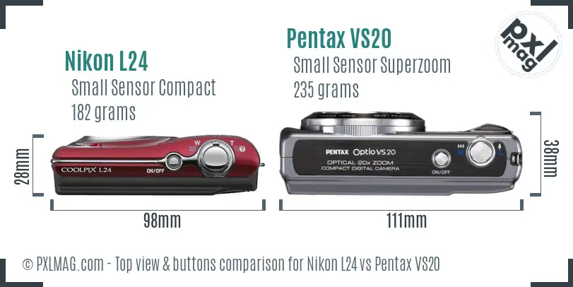 Nikon L24 vs Pentax VS20 top view buttons comparison