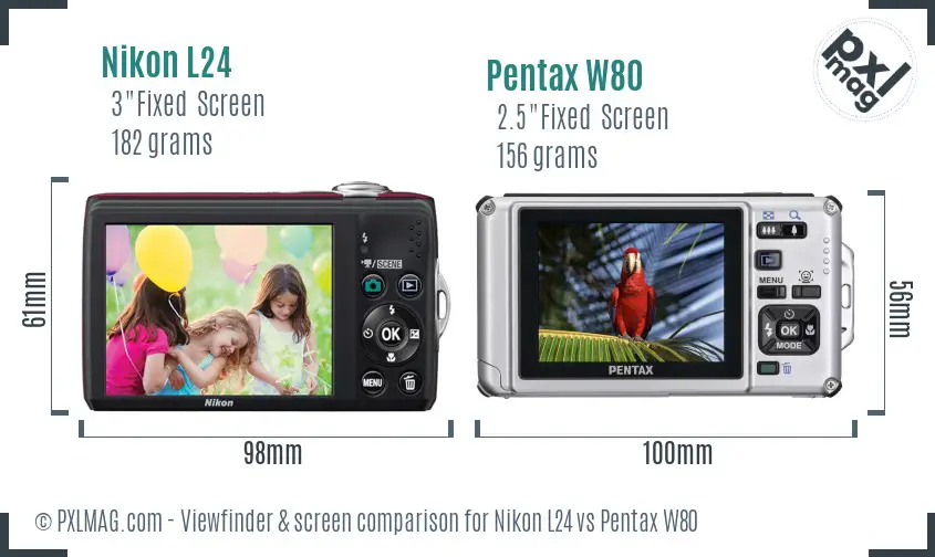 Nikon L24 vs Pentax W80 Screen and Viewfinder comparison