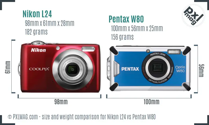 Nikon L24 vs Pentax W80 size comparison