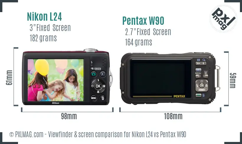 Nikon L24 vs Pentax W90 Screen and Viewfinder comparison