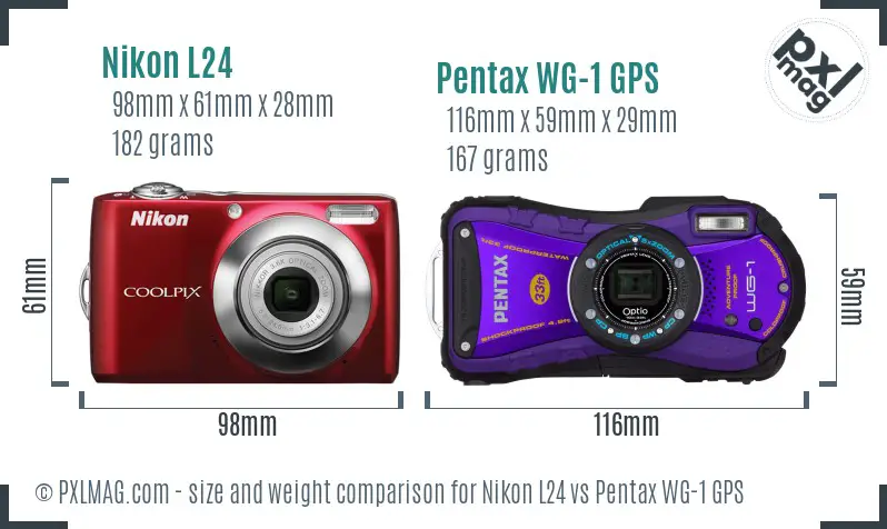 Nikon L24 vs Pentax WG-1 GPS size comparison
