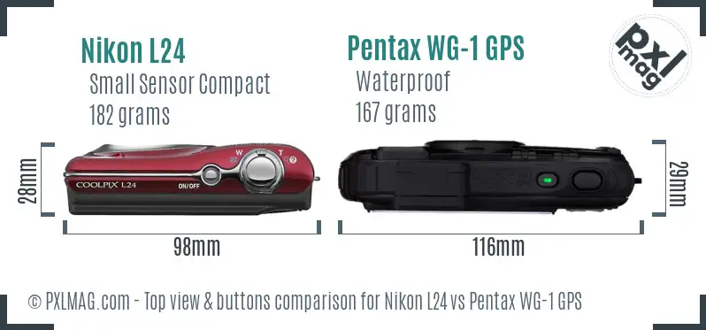 Nikon L24 vs Pentax WG-1 GPS top view buttons comparison