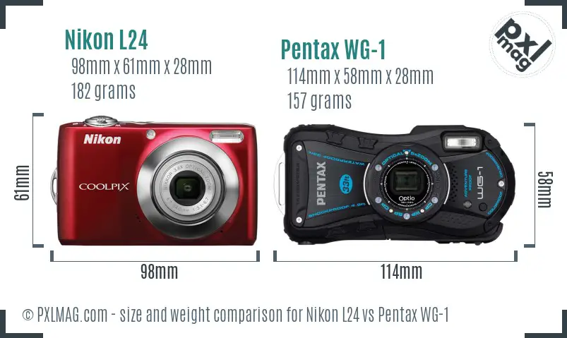 Nikon L24 vs Pentax WG-1 size comparison
