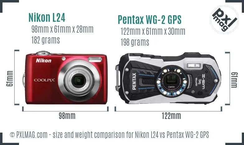 Nikon L24 vs Pentax WG-2 GPS size comparison