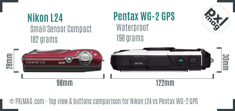 Nikon L24 vs Pentax WG-2 GPS top view buttons comparison