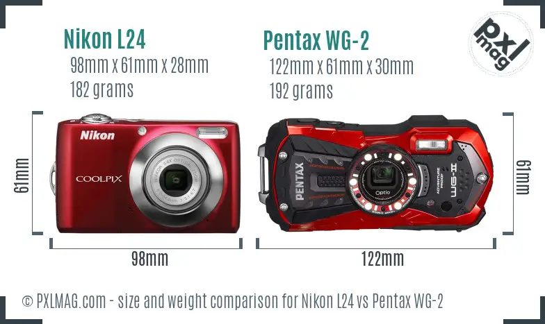 Nikon L24 vs Pentax WG-2 size comparison