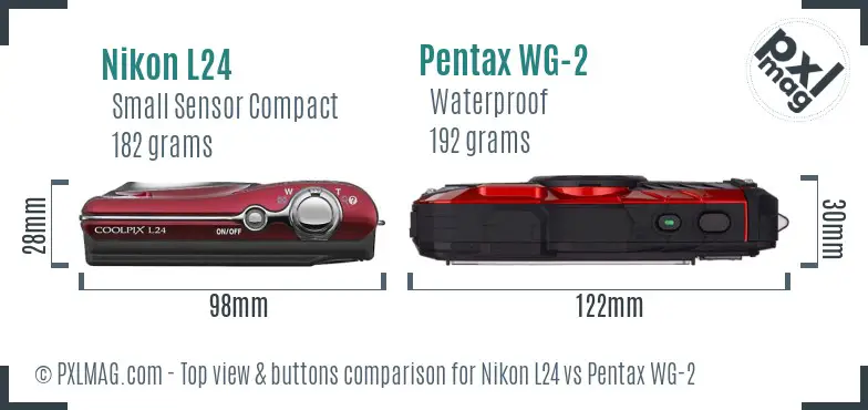 Nikon L24 vs Pentax WG-2 top view buttons comparison