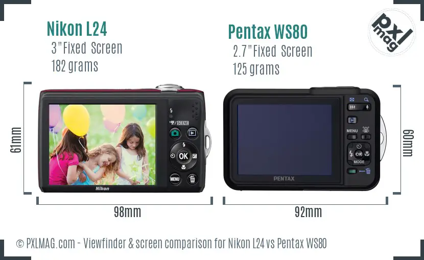 Nikon L24 vs Pentax WS80 Screen and Viewfinder comparison