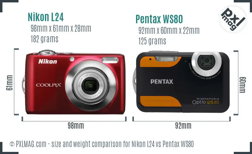 Nikon L24 vs Pentax WS80 size comparison