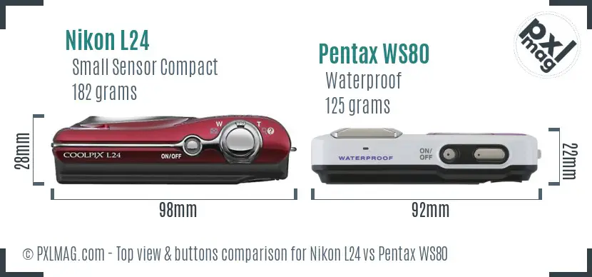 Nikon L24 vs Pentax WS80 top view buttons comparison