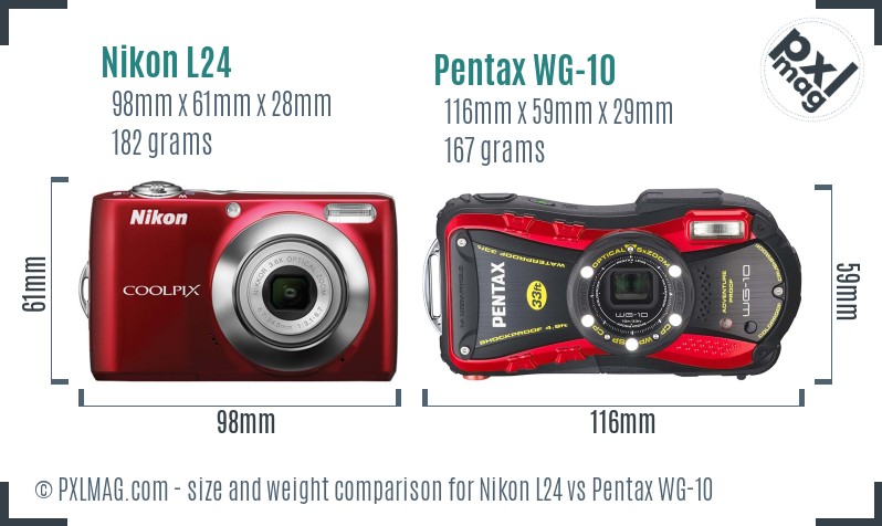 Nikon L24 vs Pentax WG-10 size comparison