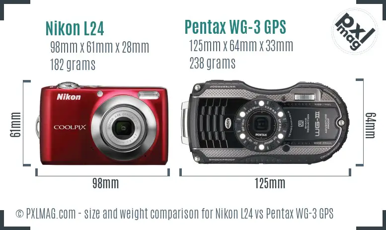 Nikon L24 vs Pentax WG-3 GPS size comparison