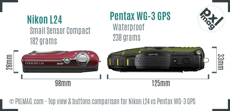 Nikon L24 vs Pentax WG-3 GPS top view buttons comparison