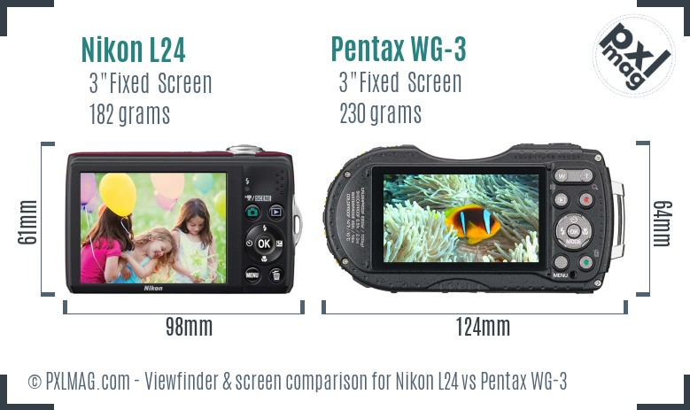 Nikon L24 vs Pentax WG-3 Screen and Viewfinder comparison