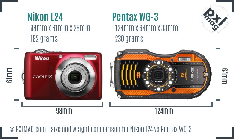 Nikon L24 vs Pentax WG-3 size comparison
