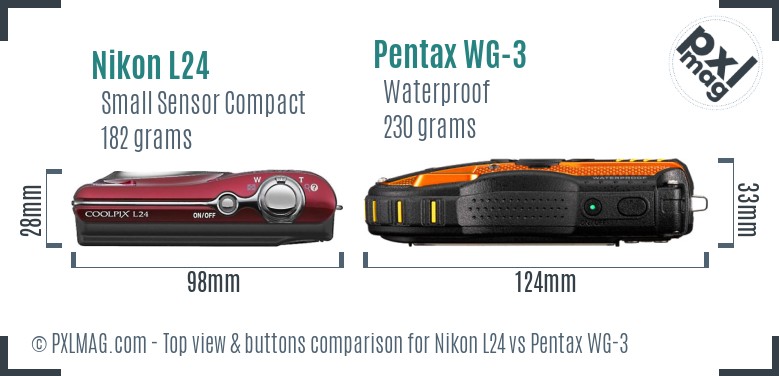 Nikon L24 vs Pentax WG-3 top view buttons comparison