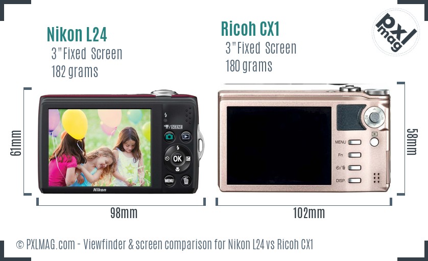 Nikon L24 vs Ricoh CX1 Screen and Viewfinder comparison