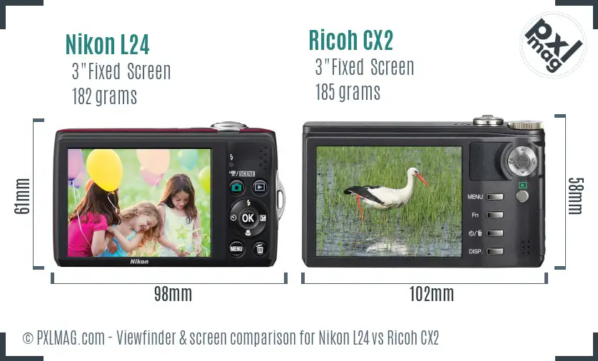 Nikon L24 vs Ricoh CX2 Screen and Viewfinder comparison