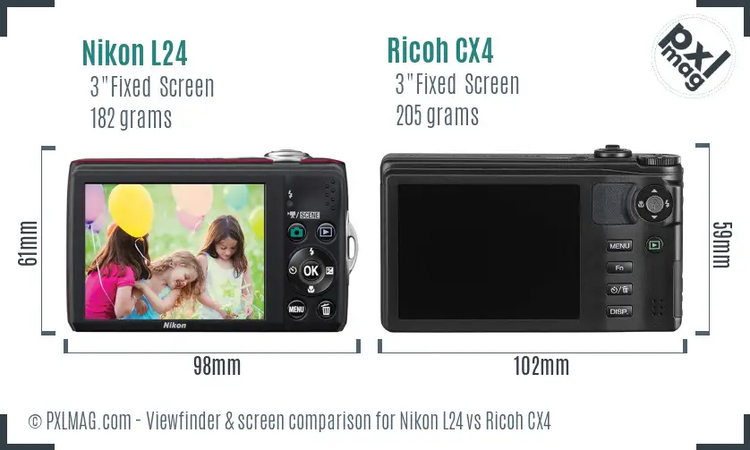 Nikon L24 vs Ricoh CX4 Screen and Viewfinder comparison