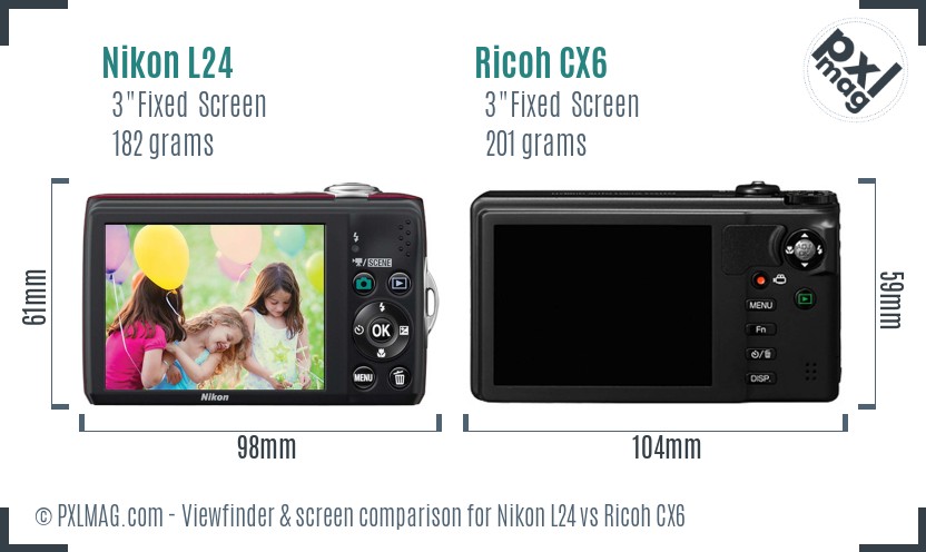 Nikon L24 vs Ricoh CX6 Screen and Viewfinder comparison