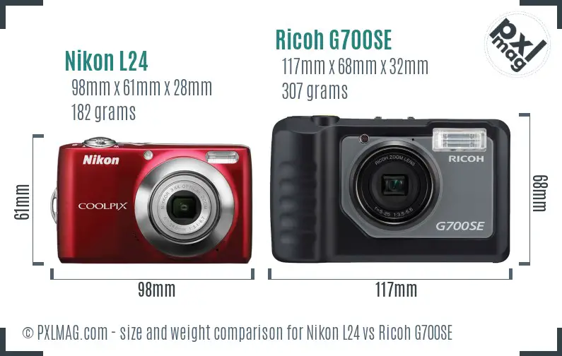 Nikon L24 vs Ricoh G700SE size comparison