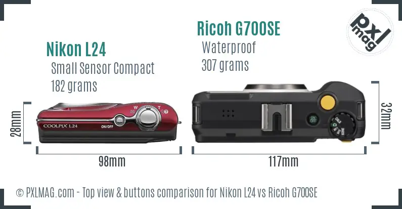 Nikon L24 vs Ricoh G700SE top view buttons comparison