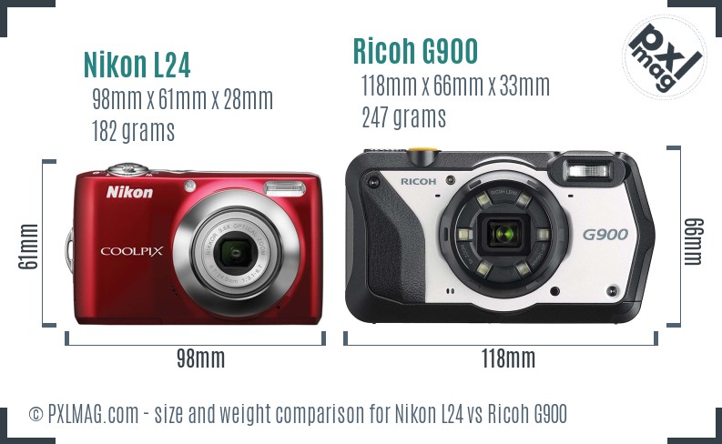 Nikon L24 vs Ricoh G900 size comparison