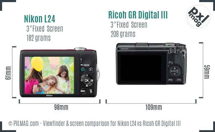 Nikon L24 vs Ricoh GR Digital III Screen and Viewfinder comparison