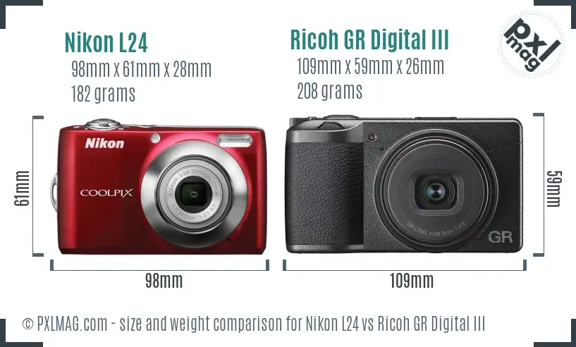 Nikon L24 vs Ricoh GR Digital III size comparison Nikon L24 vs Ricoh GR Digital III size comparison