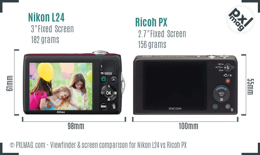 Nikon L24 vs Ricoh PX Screen and Viewfinder comparison Nikon L24 vs Ricoh PX Screen and Viewfinder comparison