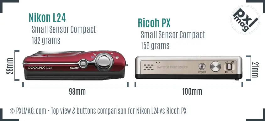 Nikon L24 vs Ricoh PX top view buttons comparison Nikon L24 vs Ricoh PX top view buttons comparison