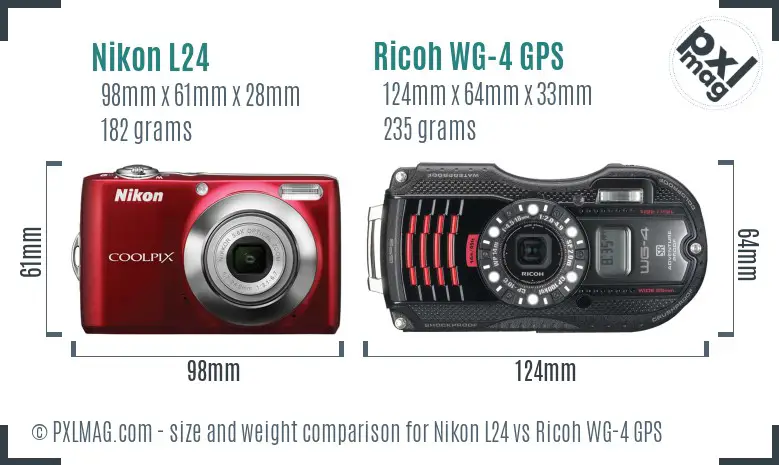 Nikon L24 vs Ricoh WG-4 GPS size comparison