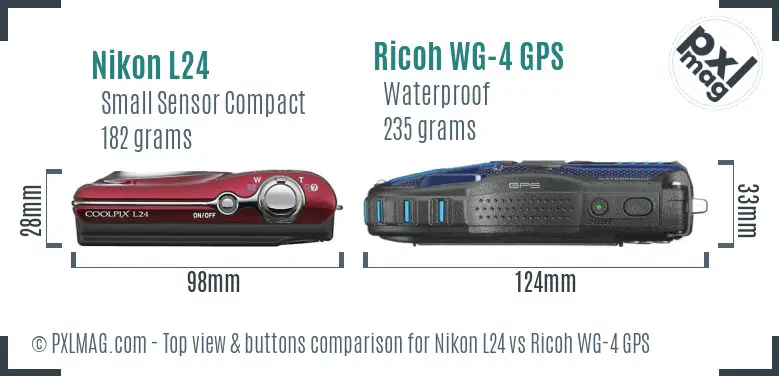 Nikon L24 vs Ricoh WG-4 GPS top view buttons comparison