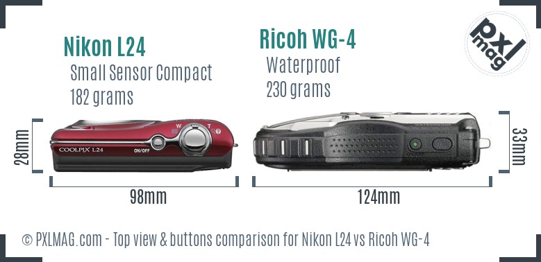Nikon L24 vs Ricoh WG-4 top view buttons comparison