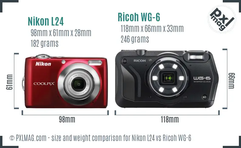 Nikon L24 vs Ricoh WG-6 size comparison