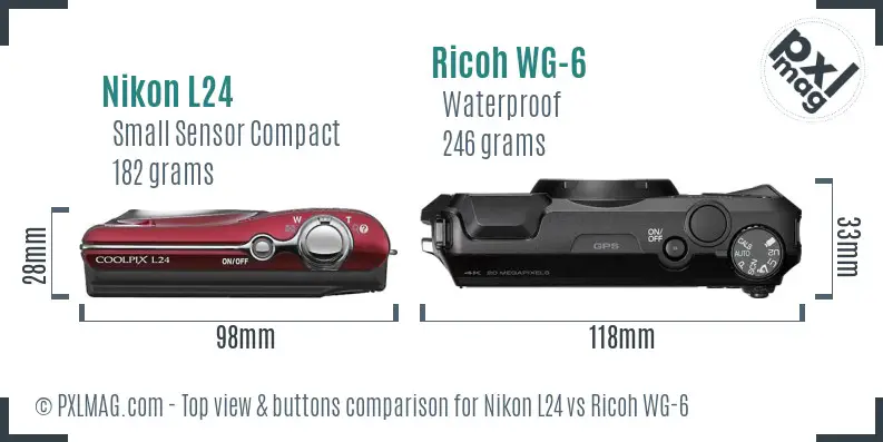 Nikon L24 vs Ricoh WG-6 top view buttons comparison