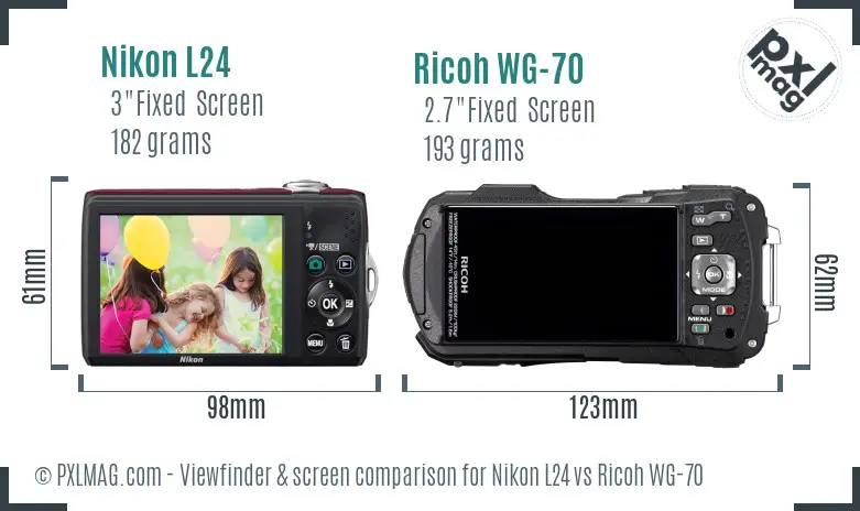 Nikon L24 vs Ricoh WG-70 Screen and Viewfinder comparison