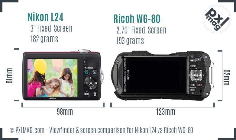 Nikon L24 vs Ricoh WG-80 Screen and Viewfinder comparison