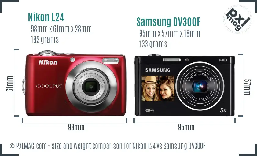 Nikon L24 vs Samsung DV300F size comparison Nikon L24 vs Samsung DV300F size comparison