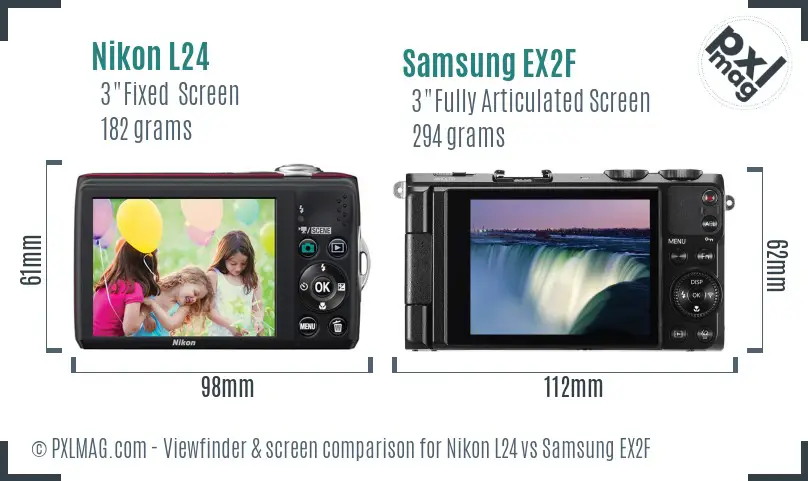 Nikon L24 vs Samsung EX2F Screen and Viewfinder comparison