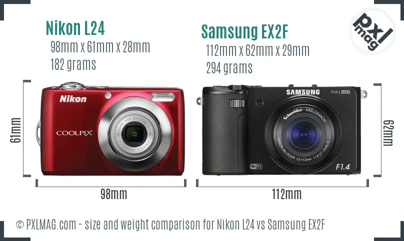 Nikon L24 vs Samsung EX2F size comparison