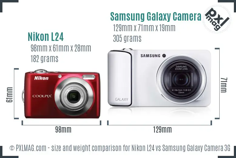 Nikon L24 vs Samsung Galaxy Camera 3G size comparison