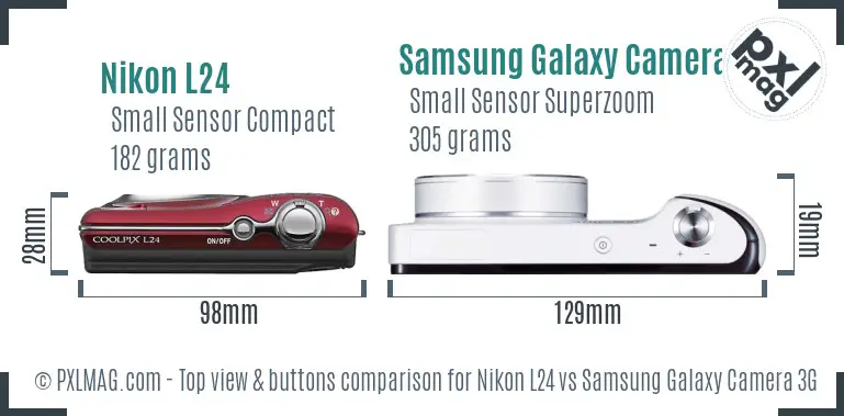 Nikon L24 vs Samsung Galaxy Camera 3G top view buttons comparison