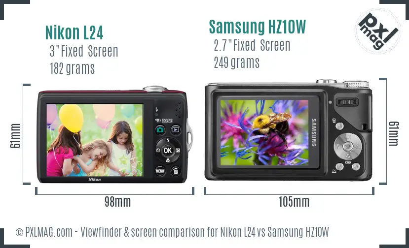 Nikon L24 vs Samsung HZ10W Screen and Viewfinder comparison