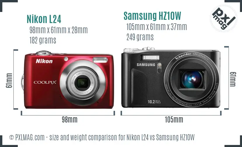 Nikon L24 vs Samsung HZ10W size comparison Nikon L24 vs Samsung HZ10W size comparison