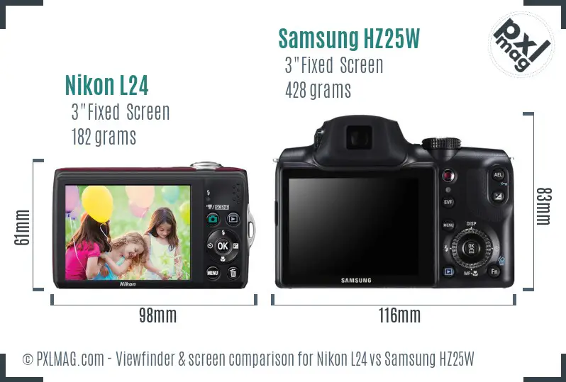 Nikon L24 vs Samsung HZ25W Screen and Viewfinder comparison