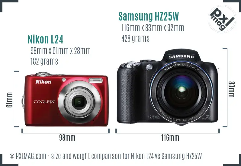 Nikon L24 vs Samsung HZ25W size comparison