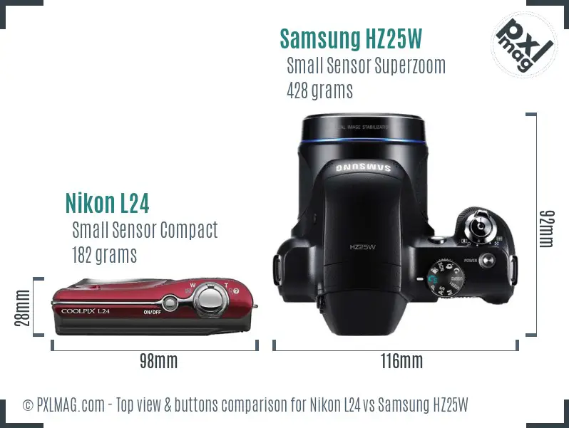 Nikon L24 vs Samsung HZ25W top view buttons comparison